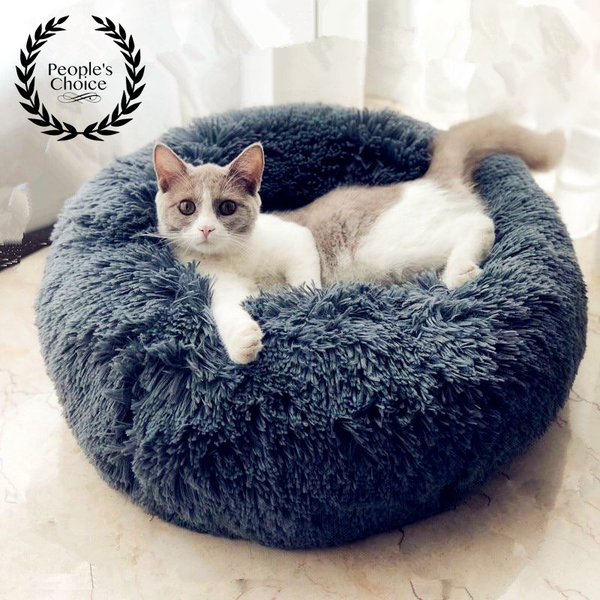 Round Plush Cat Bed Pillow For Cats & Dogs